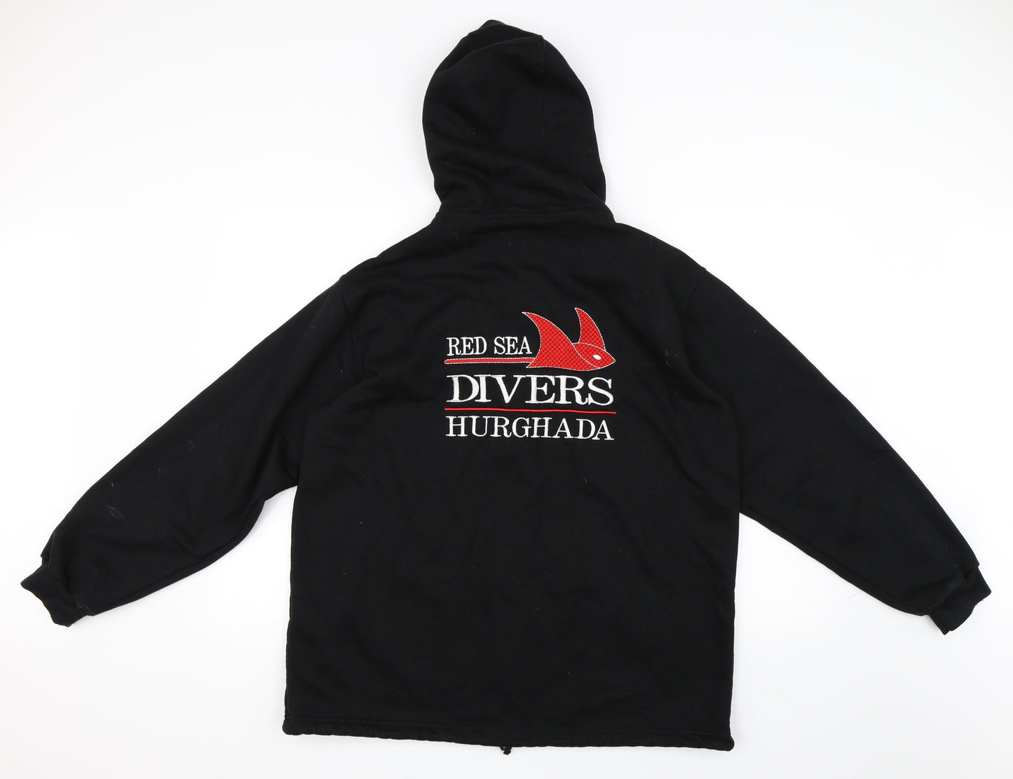 Preworn Mens Black   Full Zip Hoodie Size L  - Red Sea Divers Hurghada