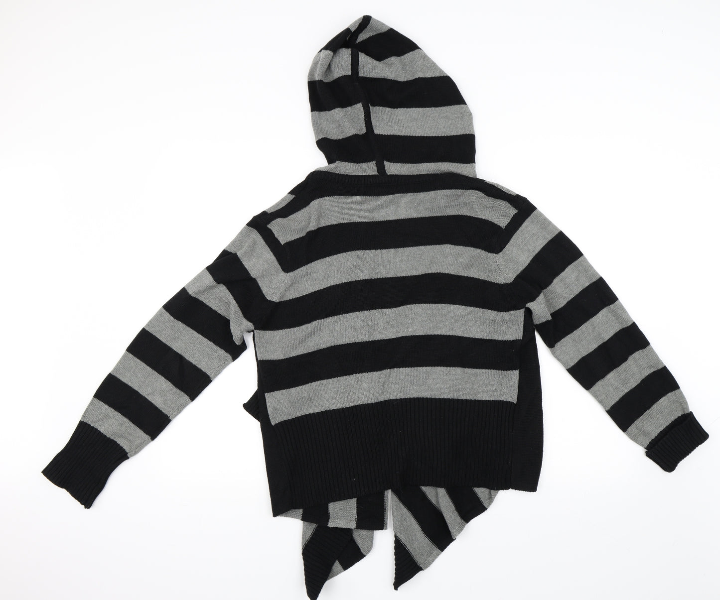 M&Co Womens Black Striped  Cardigan Jumper Size XL  - Hooded