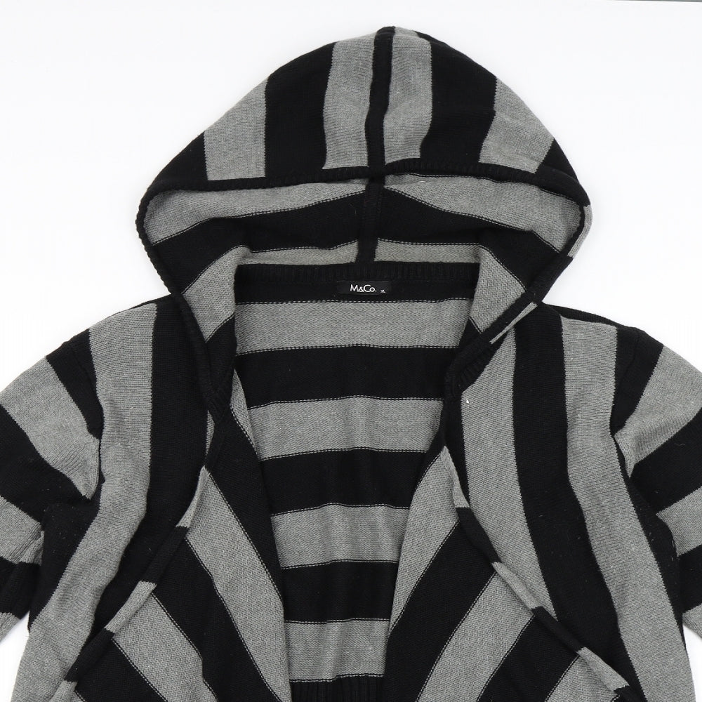 M&Co Womens Black Striped  Cardigan Jumper Size XL  - Hooded