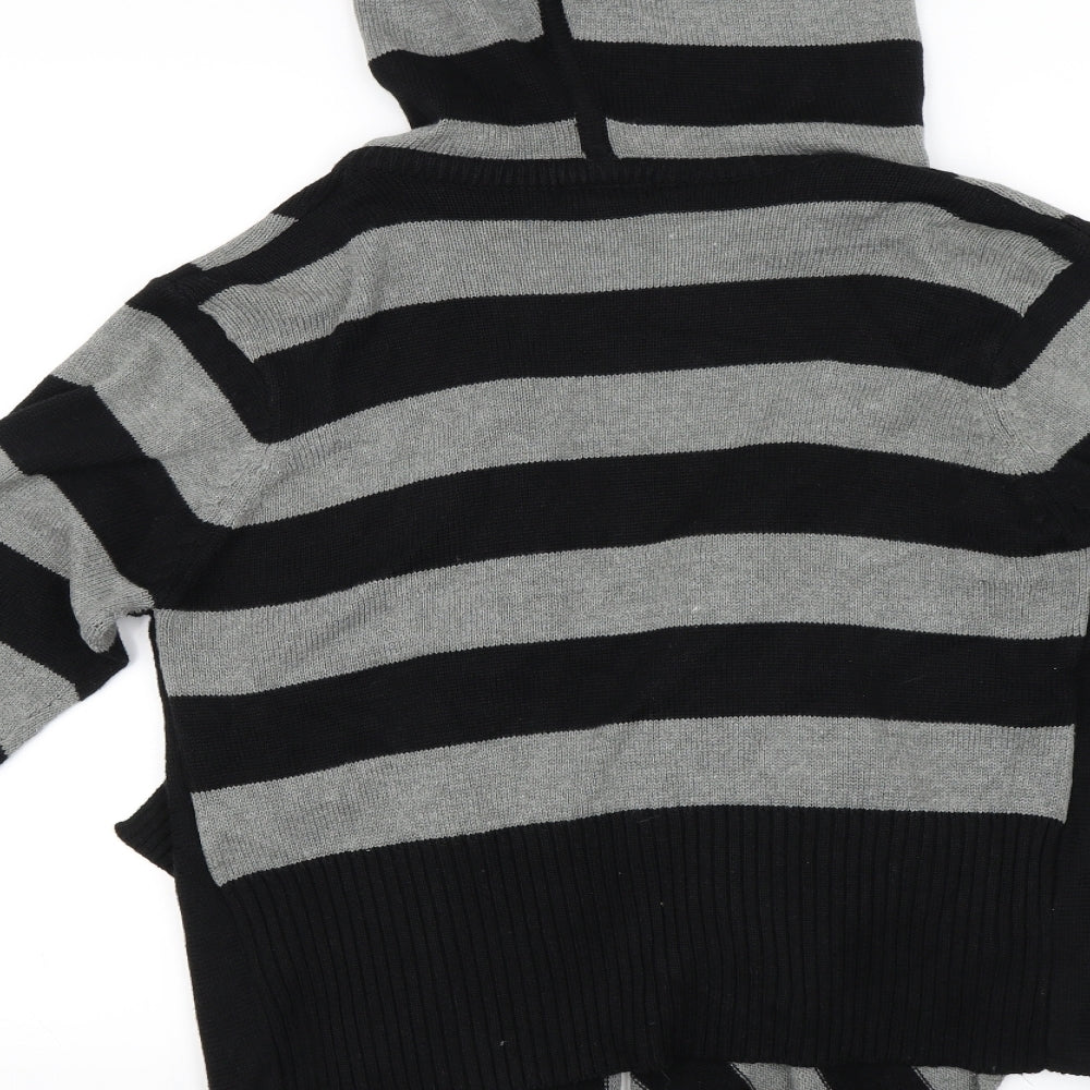 M&Co Womens Black Striped  Cardigan Jumper Size XL  - Hooded