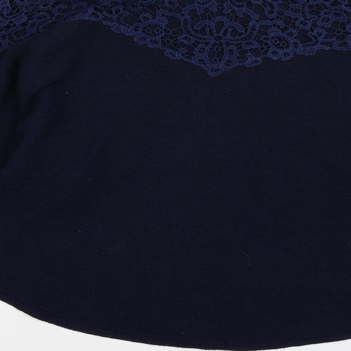 Apricot Womens Blue Floral Knit Pullover Jumper Size 12  - crochet open back