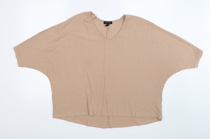 New Look Womens Beige Striped Knit Pullover Jumper Size M