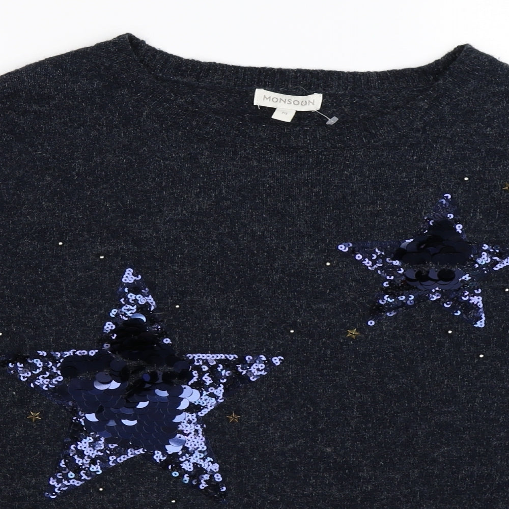 Monsoon Womens Blue  Knit Pullover Jumper Size M  - STARS