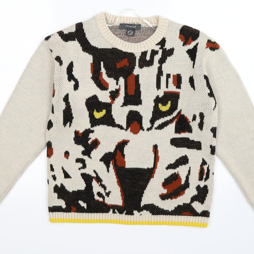 Primark Womens Beige Animal Print Knit Pullover Jumper Size XS  - TIGER