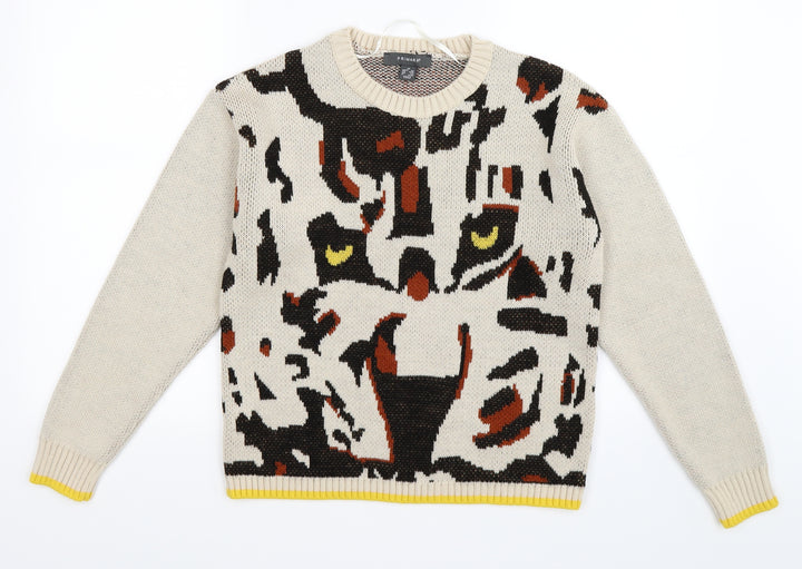 Primark Womens Beige Animal Print Knit Pullover Jumper Size XS  - TIGER