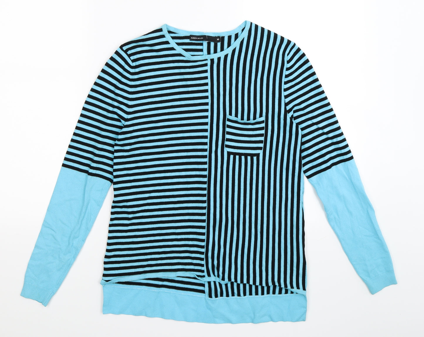 Karen Millen Womens Blue Striped Knit Pullover Jumper Size XS