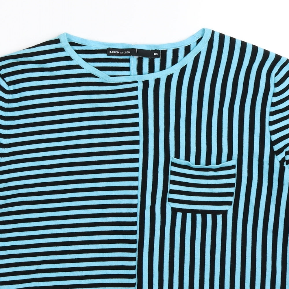 Karen Millen Womens Blue Striped Knit Pullover Jumper Size XS