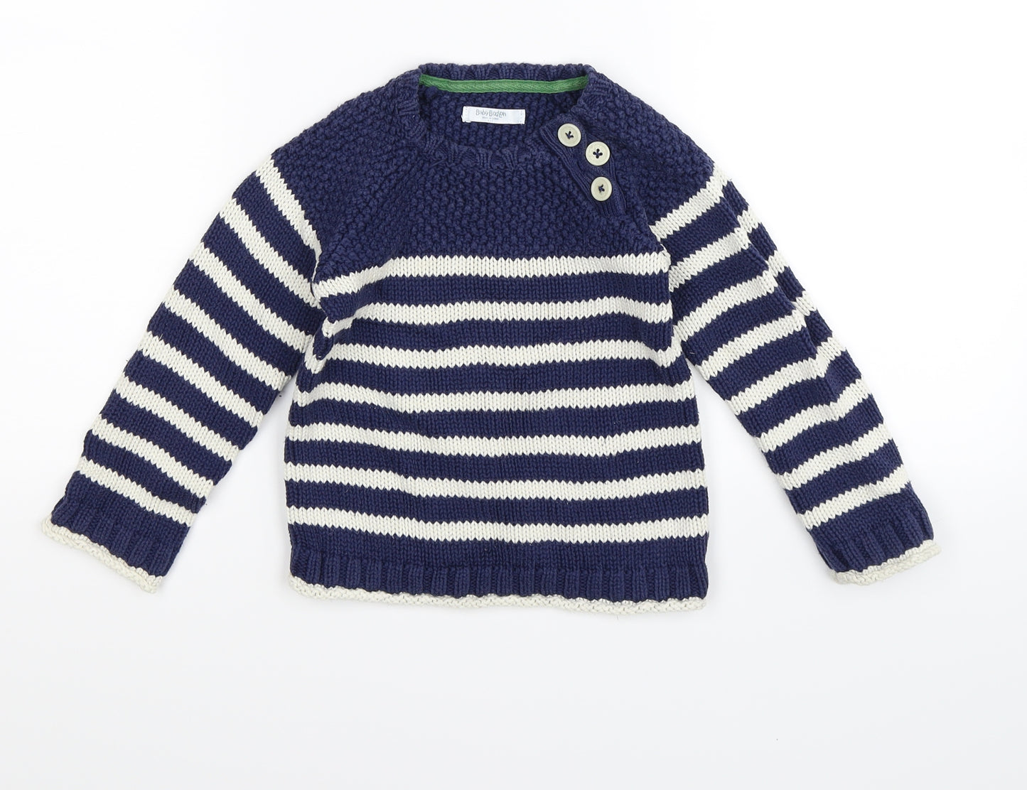 Boden Boys Blue Striped Knit Pullover Jumper Size 2-3 Years