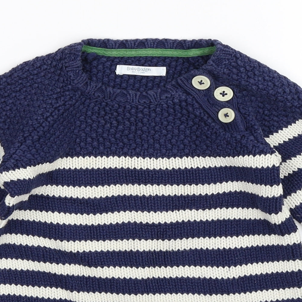 Boden Boys Blue Striped Knit Pullover Jumper Size 2-3 Years