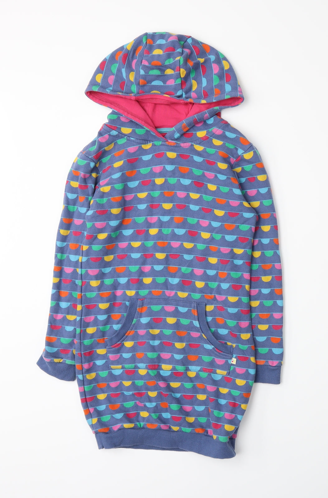 Frugi Girls Blue Spotted Jersey Pullover Hoodie Size 7-8 Years
