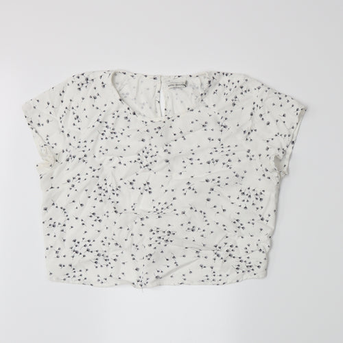 Bershka Womens White Floral  Basic T-Shirt Size L