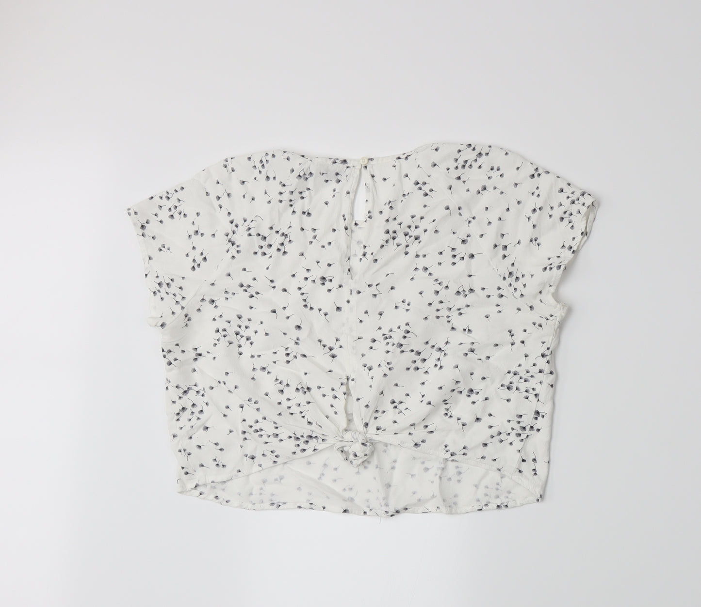 Bershka Womens White Floral  Basic T-Shirt Size L