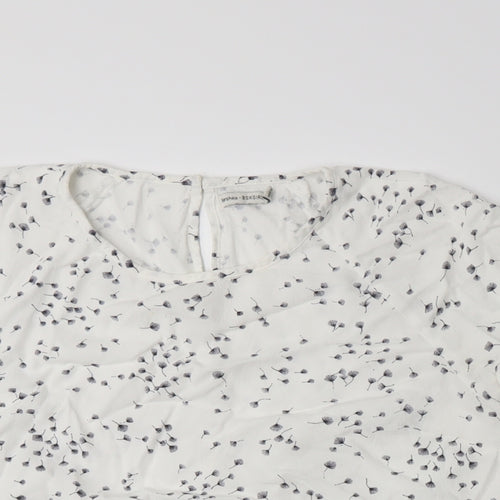 Bershka Womens White Floral  Basic T-Shirt Size L