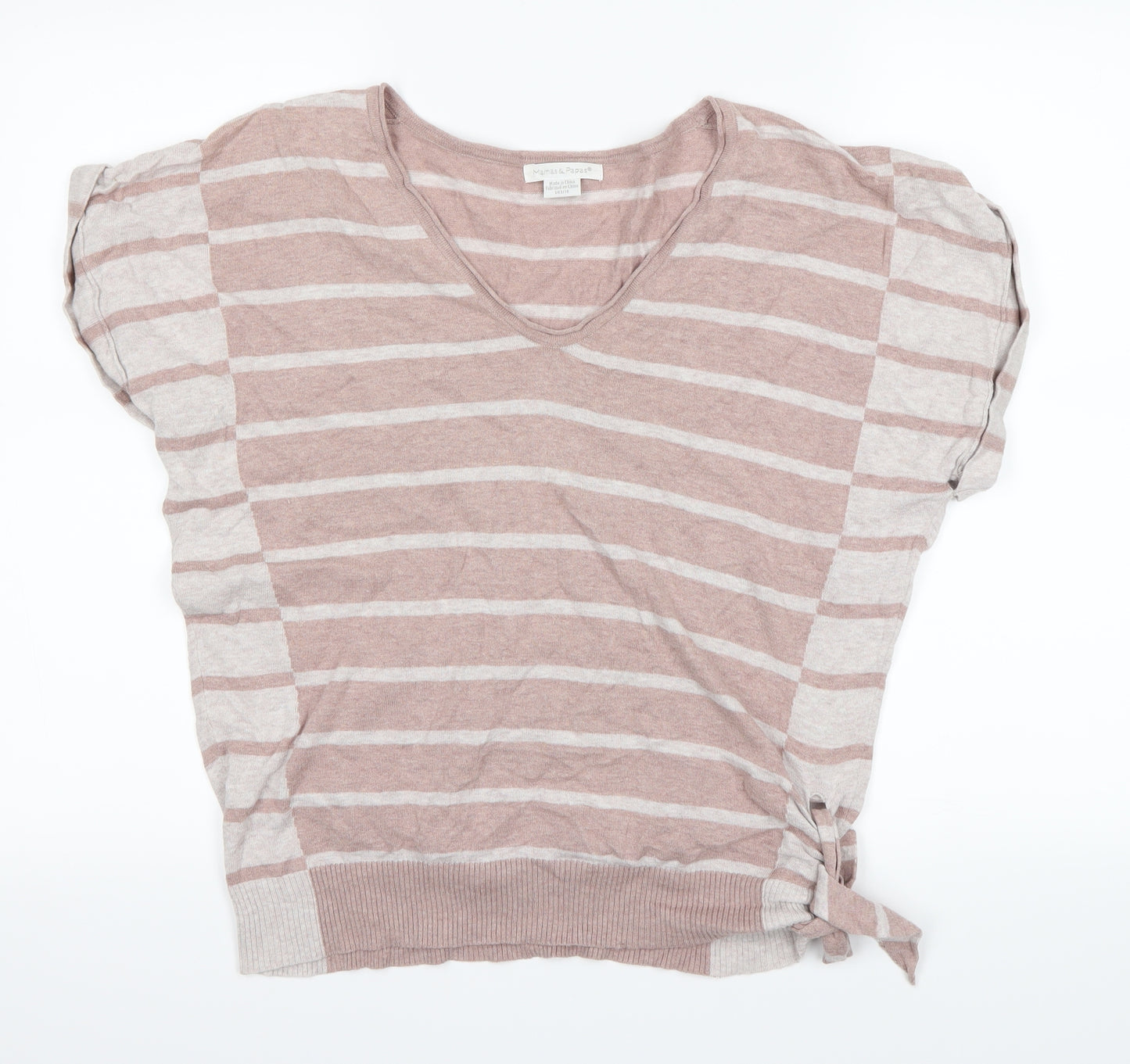 mamas & papas Womens Beige Striped  Basic T-Shirt Size 10