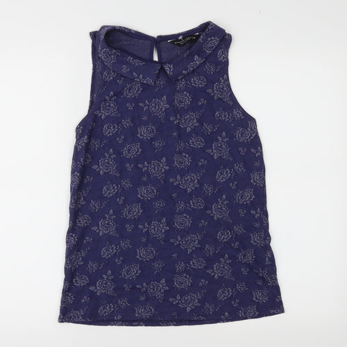 Dorothy Perkins Womens Blue Floral Jersey Basic Blouse Size 10