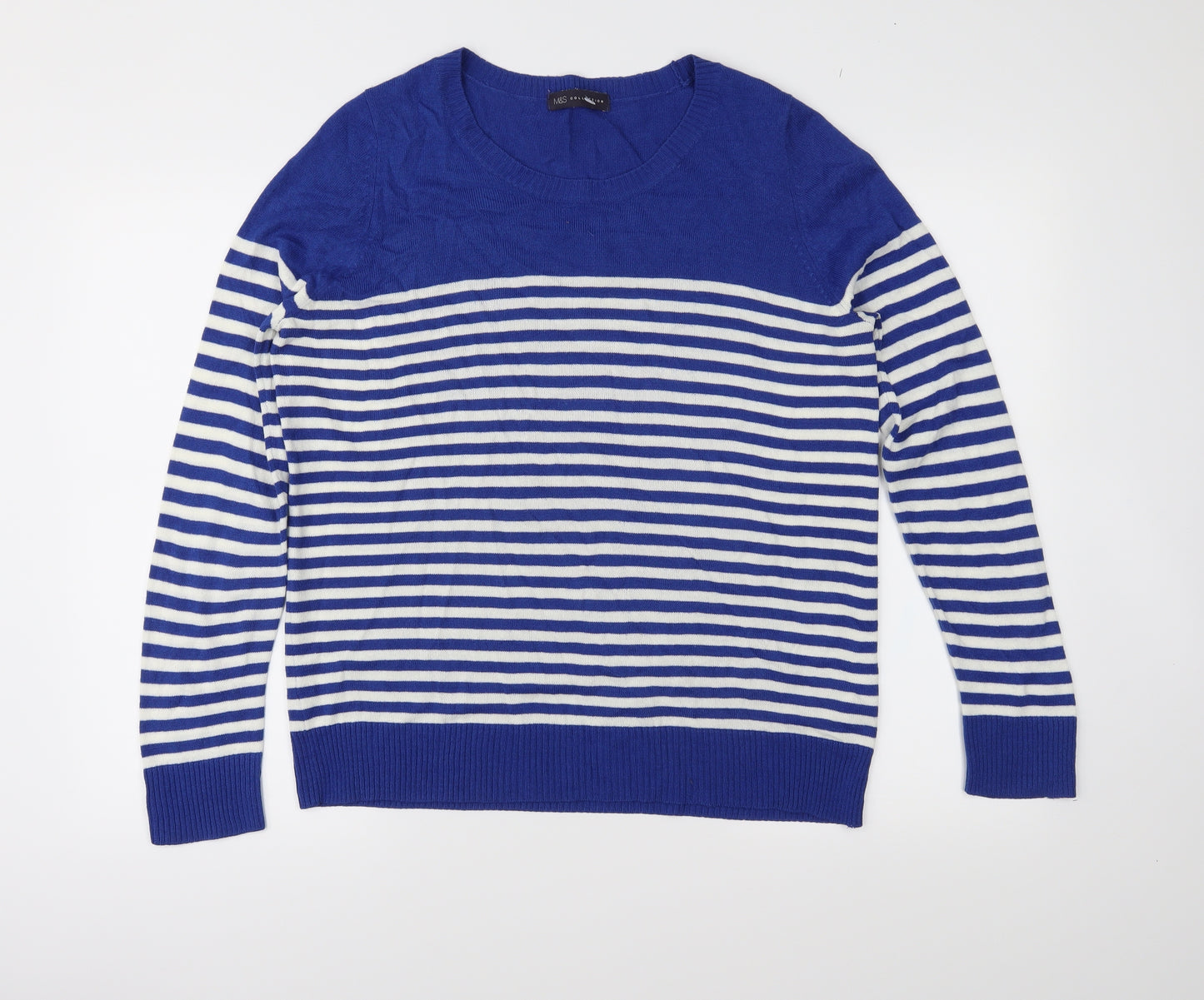 Marks and Spencer Womens Blue Striped Knit Pullover Jumper Size 16