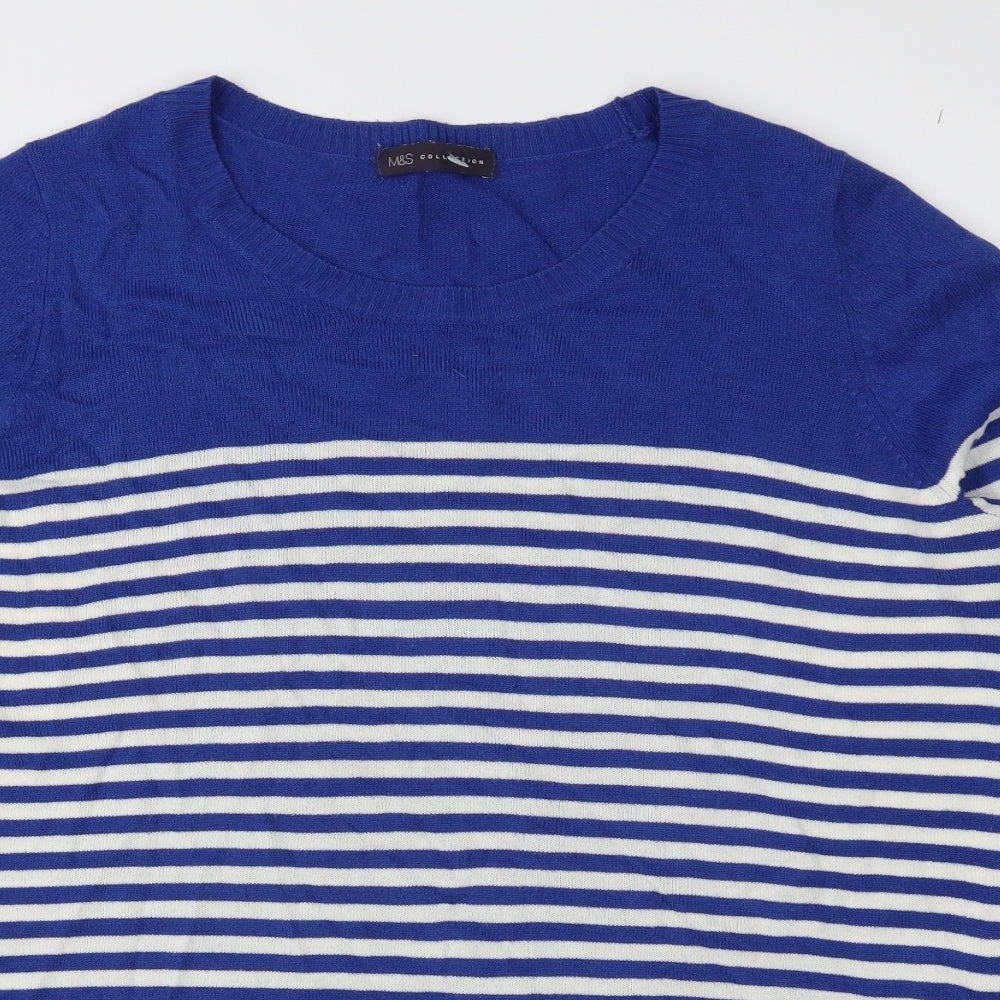 Marks and Spencer Womens Blue Striped Knit Pullover Jumper Size 16