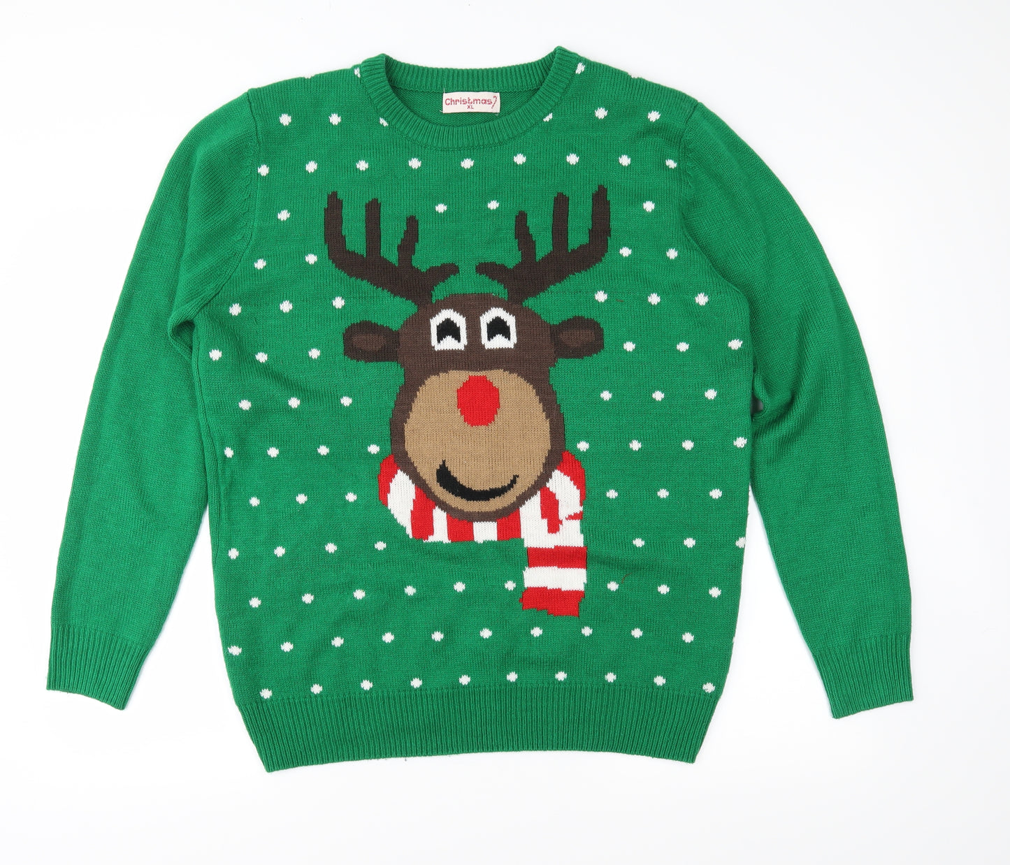 Christmas Mens Green Fair Isle Knit Pullover Jumper Size XL  - Christmas