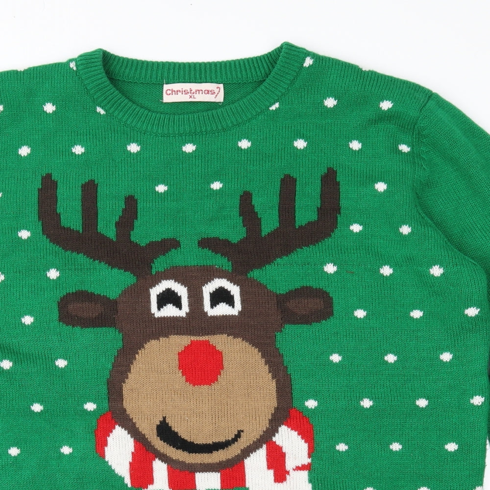 Christmas Mens Green Fair Isle Knit Pullover Jumper Size XL  - Christmas