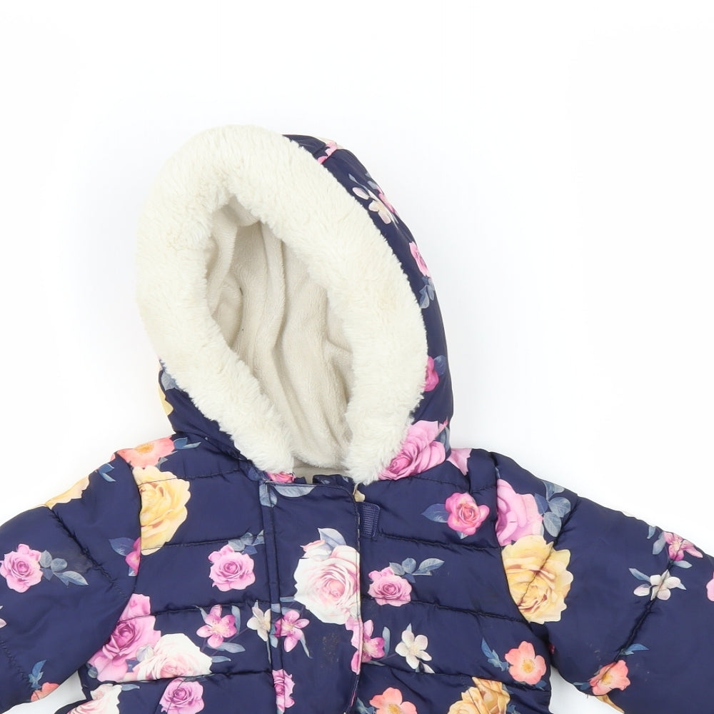 George Girls Blue Floral  Jacket Coat Size 18-24 Months