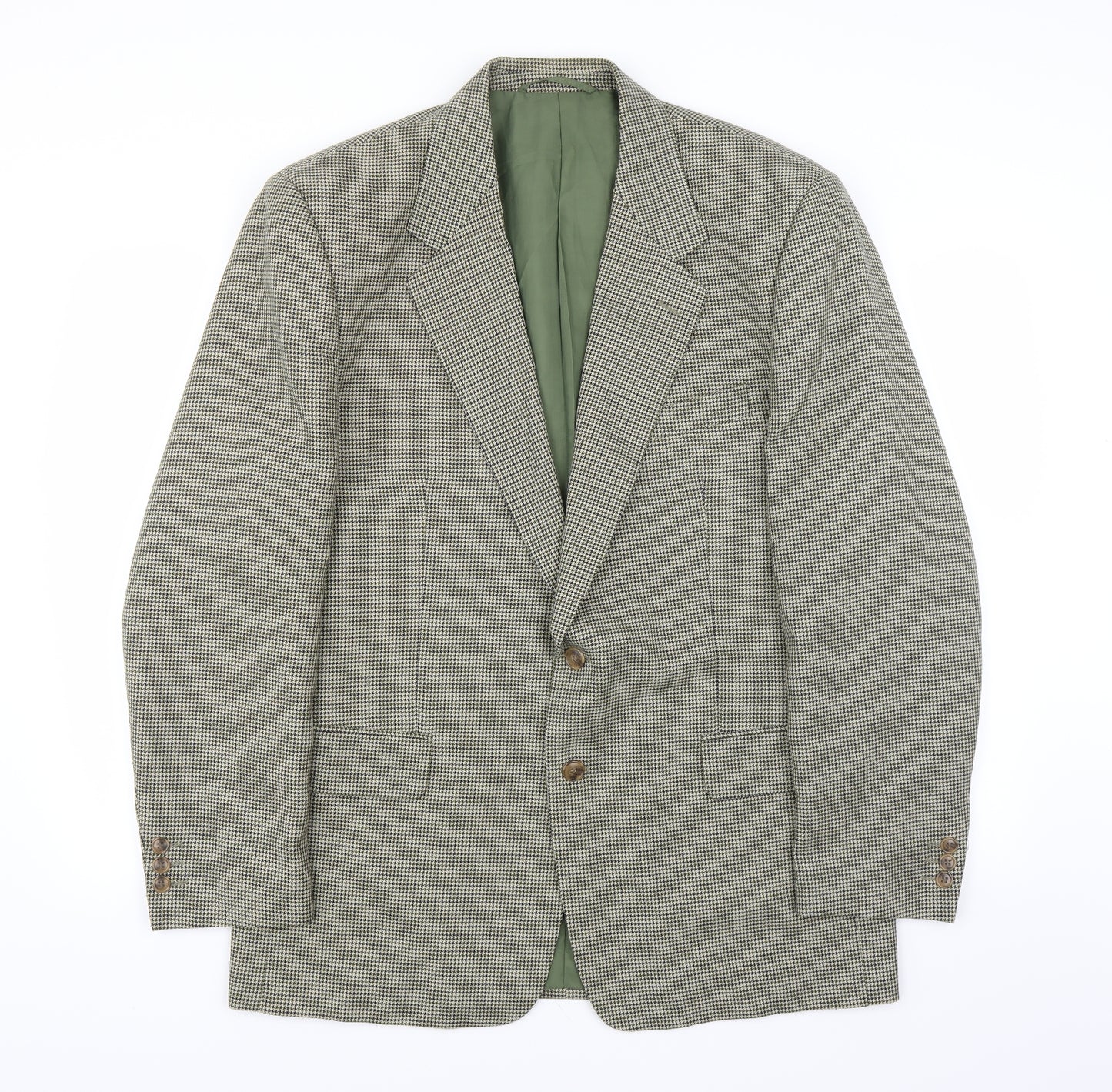 Avenue Mens Green Herringbone  Jacket Suit Jacket Size 42
