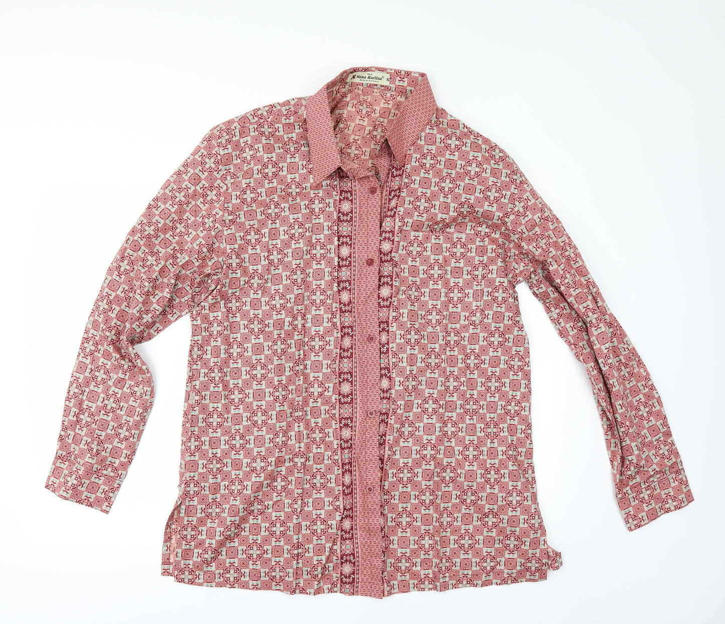 NANA KARLINA Mens Red Geometric   Button-Up Size XL
