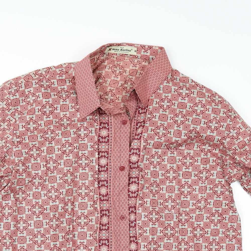 NANA KARLINA Mens Red Geometric   Button-Up Size XL
