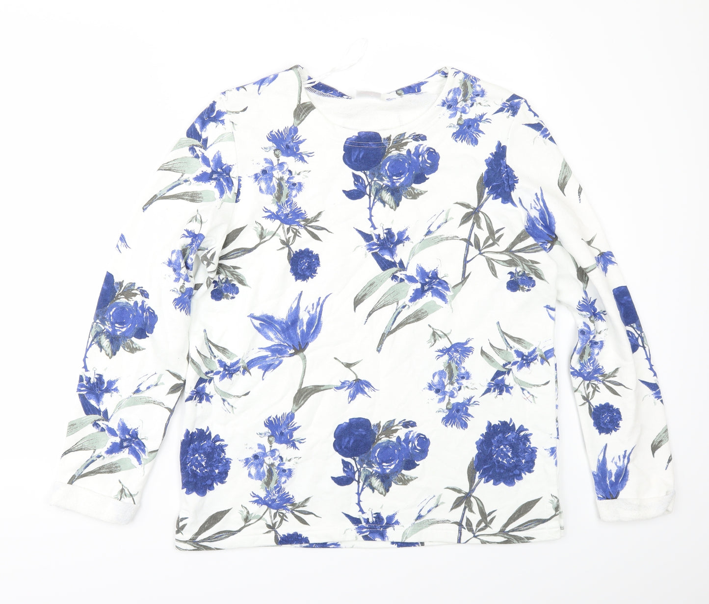 Damart Womens White Floral  Pullover Sweatshirt Size 12