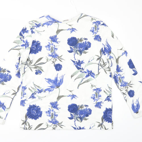 Damart Womens White Floral  Pullover Sweatshirt Size 12