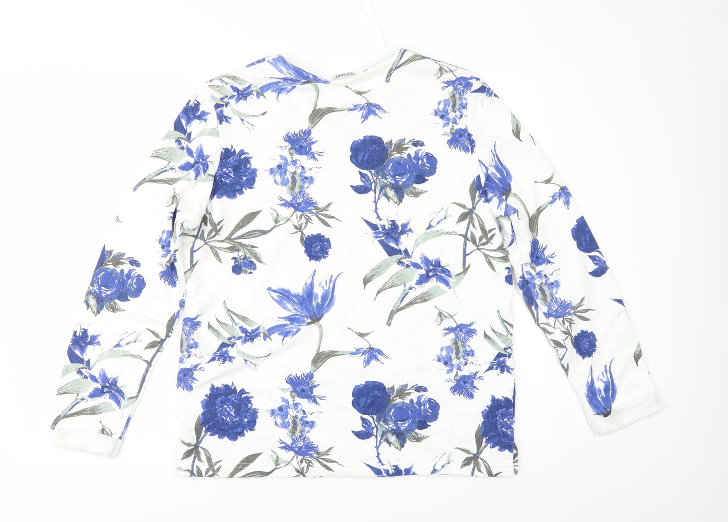 Damart Womens White Floral  Pullover Sweatshirt Size 12