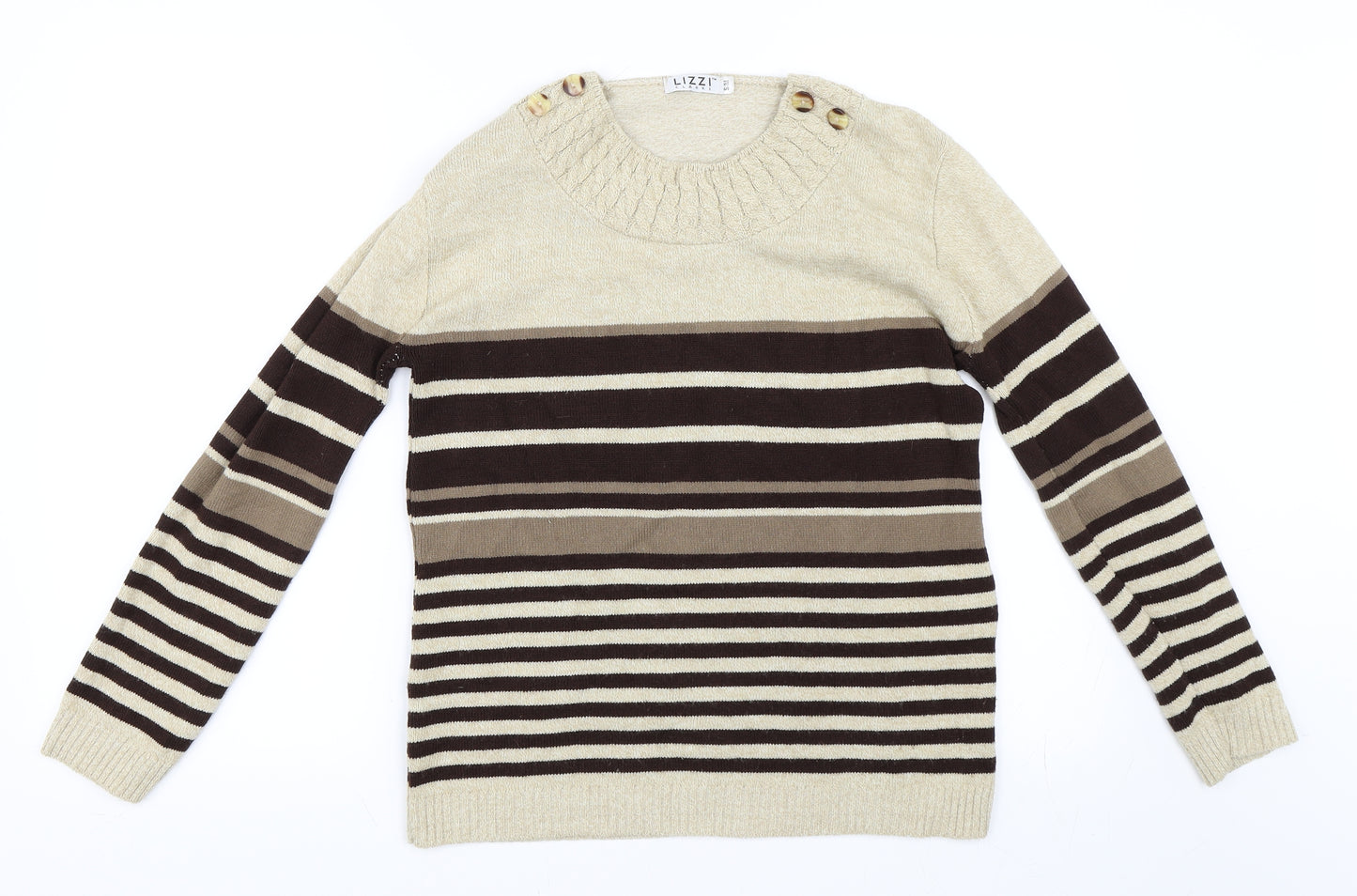 Lizzi Clarke Womens Beige Striped  Pullover Jumper Size M
