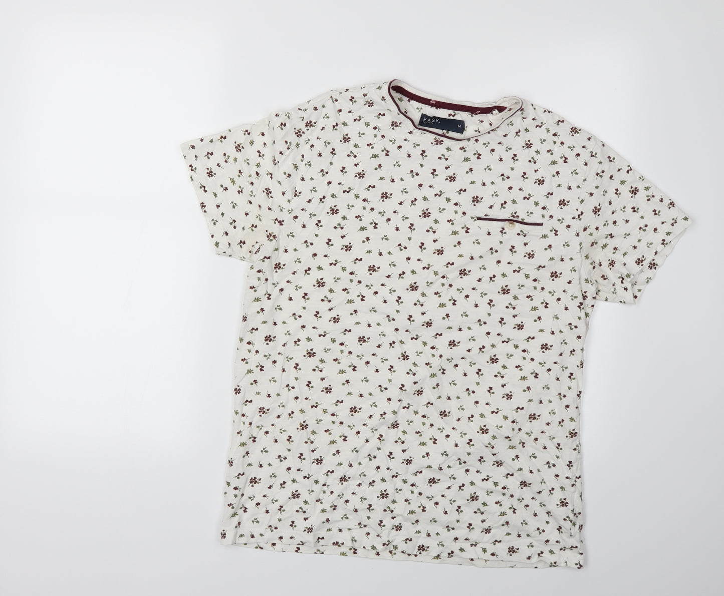Easy Mens White Floral   T-Shirt Size M