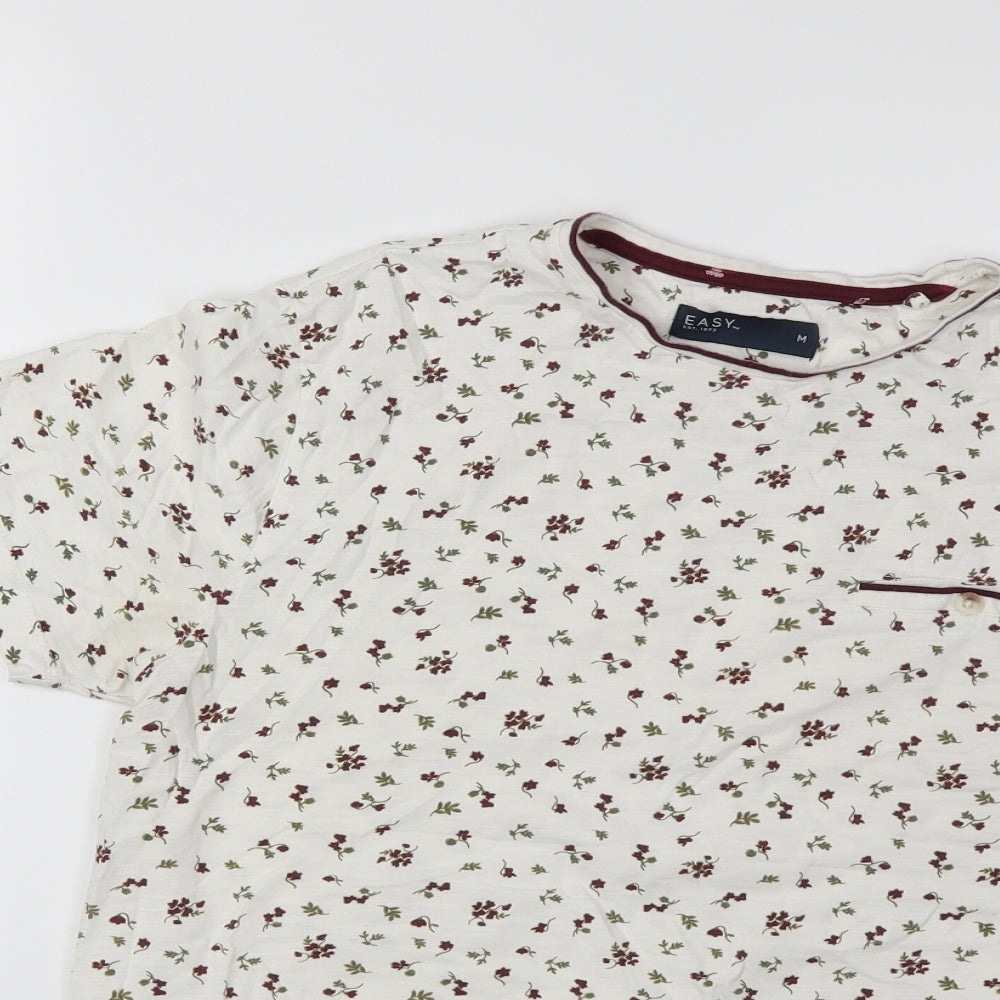 Easy Mens White Floral   T-Shirt Size M