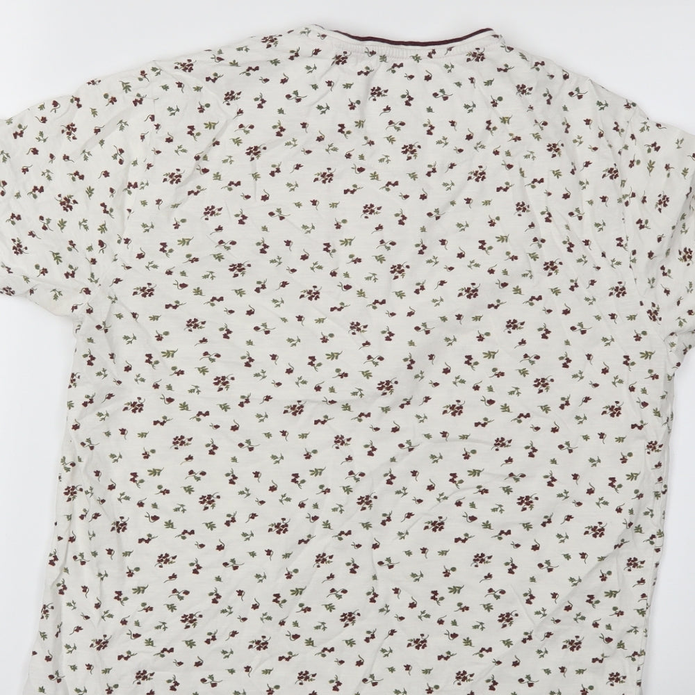 Easy Mens White Floral   T-Shirt Size M