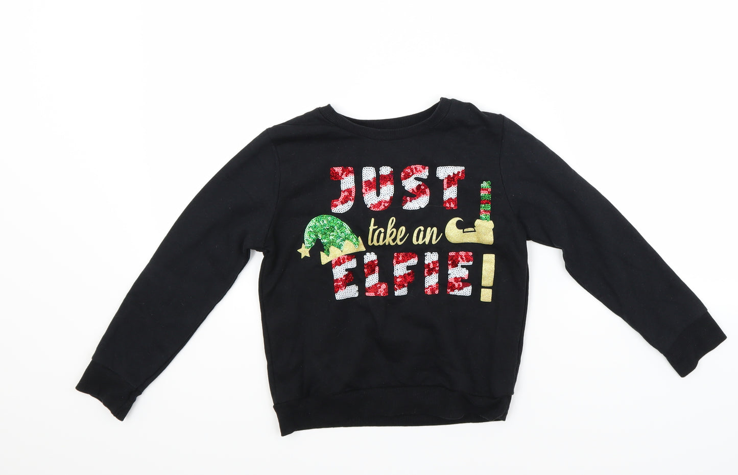 Primark Girls Black   Pullover Sweatshirt Size 7-8 Years  - Christmas  Jumper