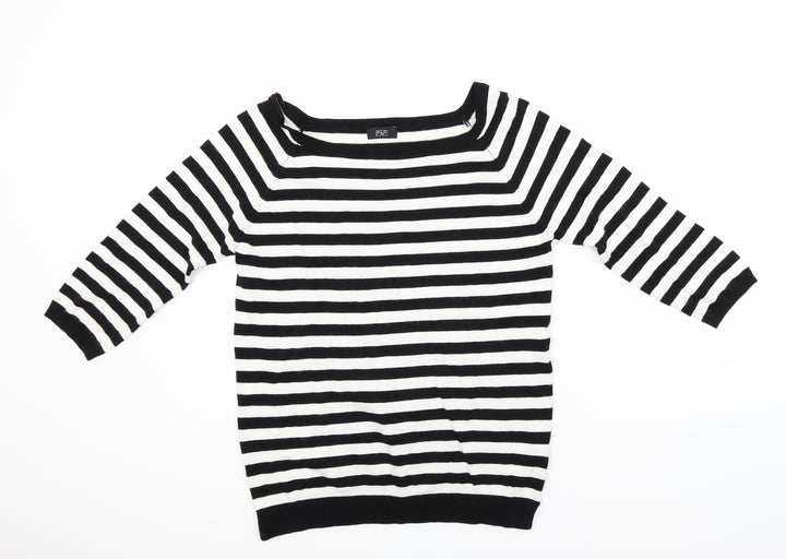 F&F Womens White Striped Pullover Jumper Size 14
