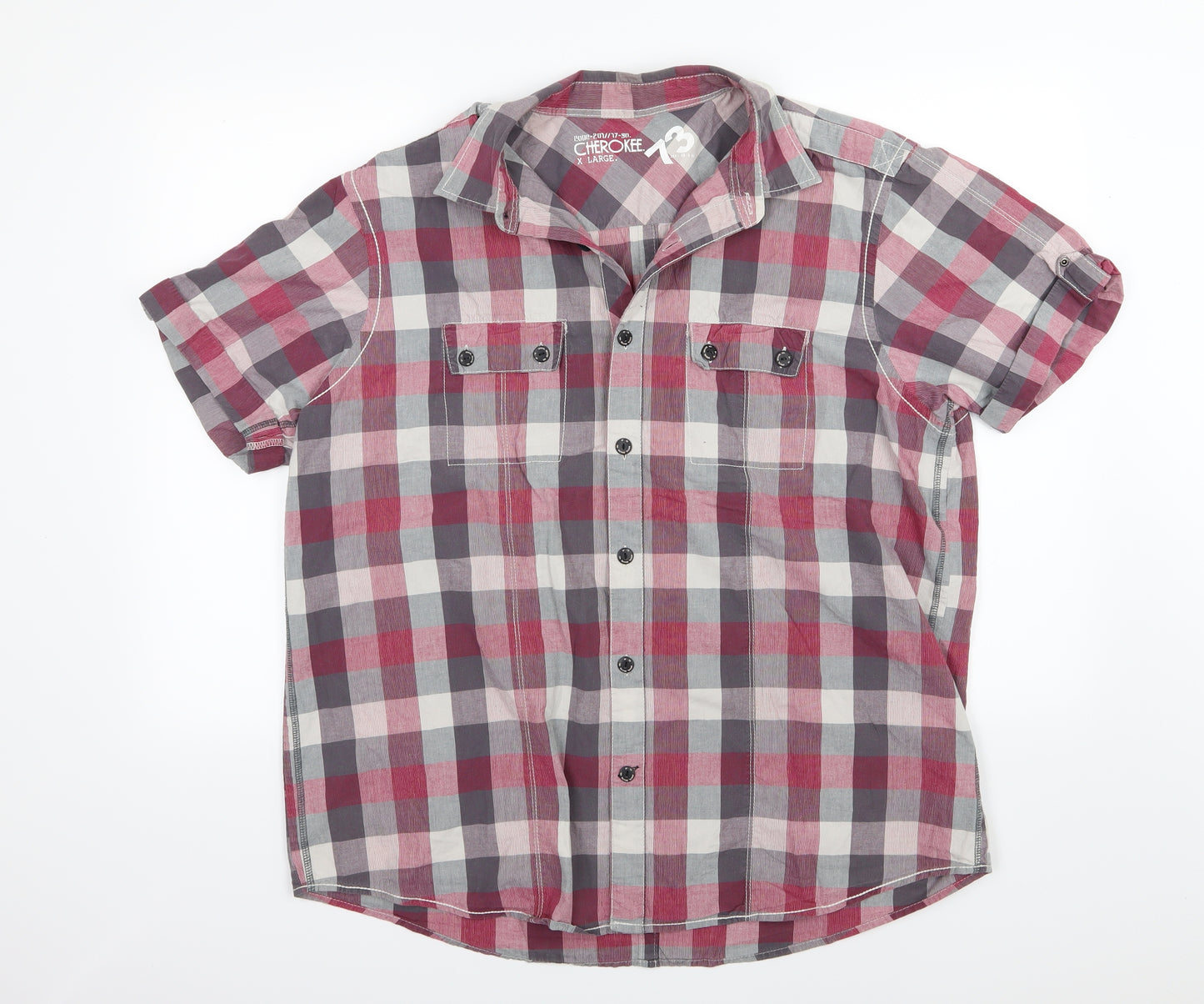 Cherokee Mens Red Striped Woven  Button-Up Size XL