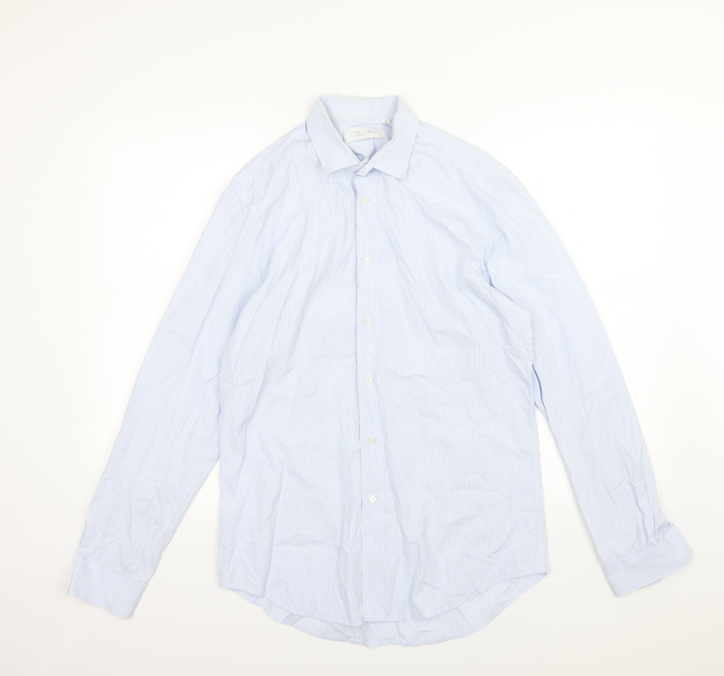 Mr Start Mens Blue Striped Woven  Dress Shirt Size 16