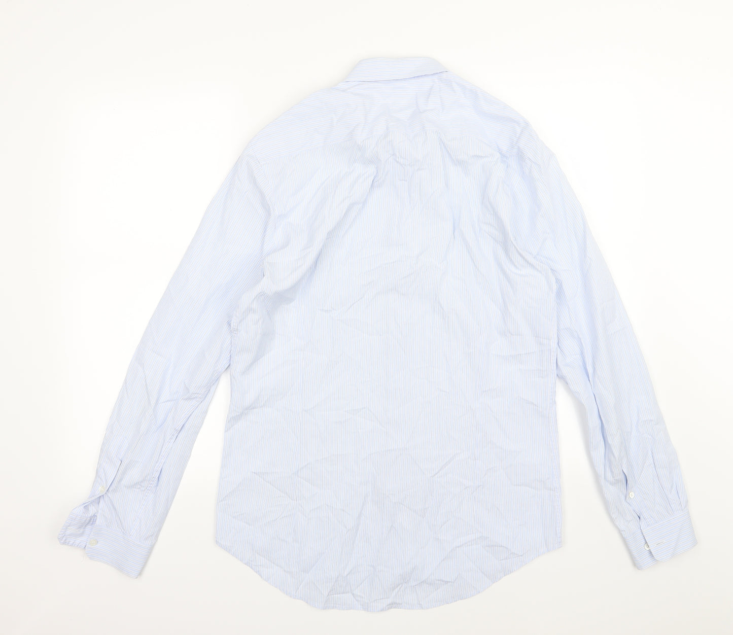 Mr Start Mens Blue Striped Woven  Dress Shirt Size 16