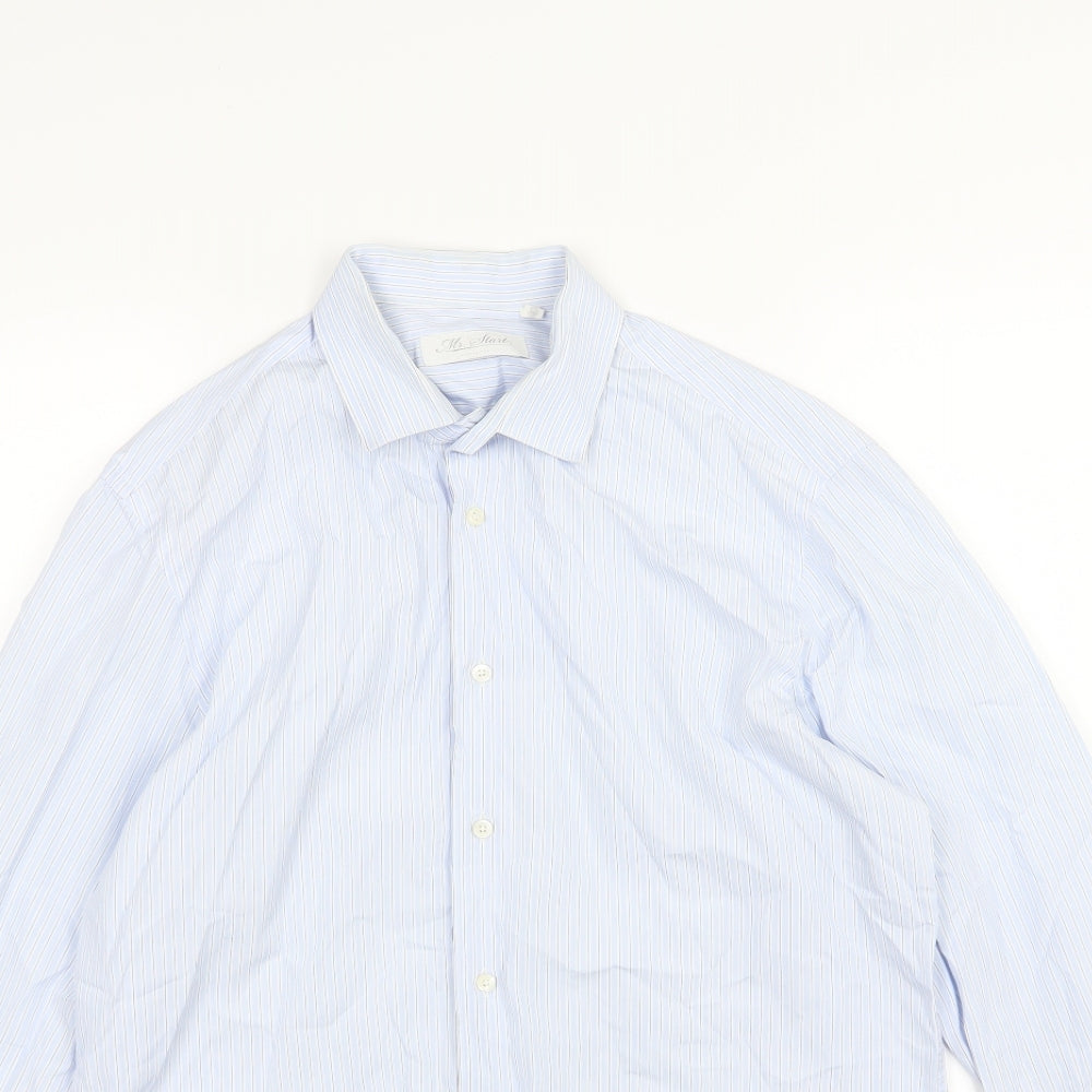 Mr Start Mens Blue Striped Woven  Dress Shirt Size 16