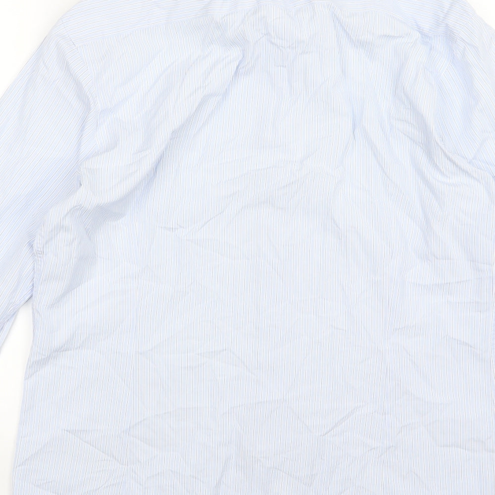 Mr Start Mens Blue Striped Woven  Dress Shirt Size 16