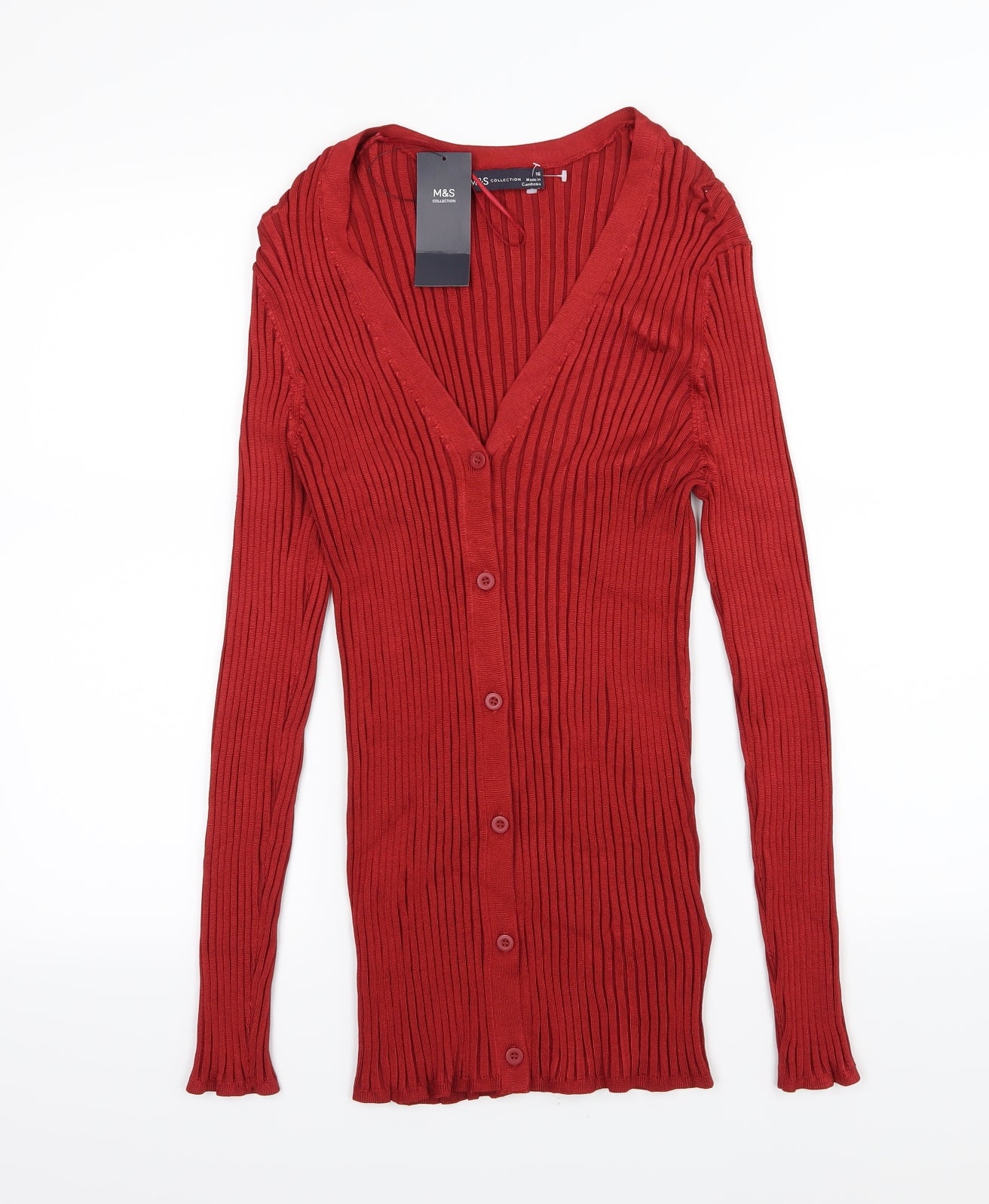 Marks and Spencer Womens Red  Knit Cardigan Jumper Size 16