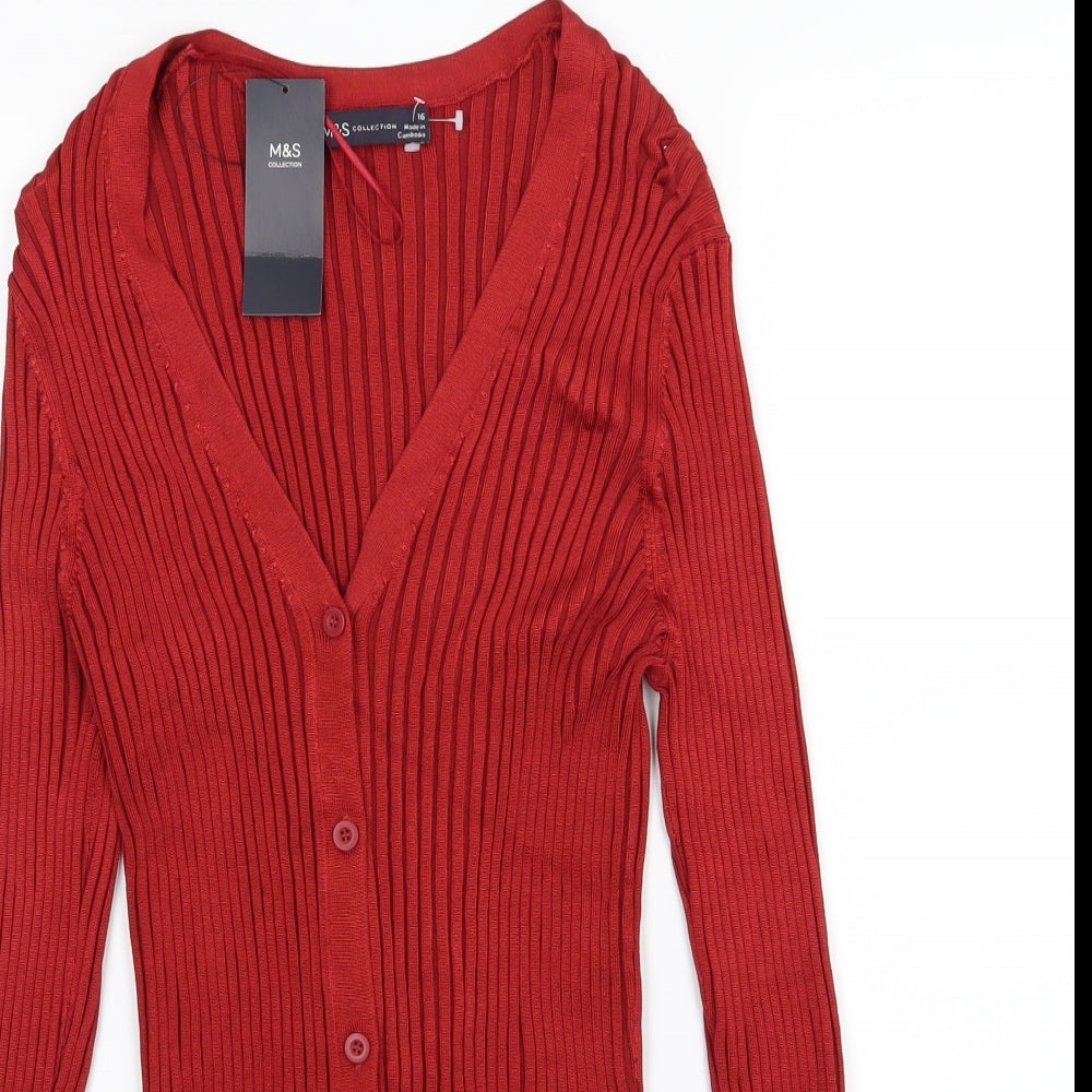 Marks and Spencer Womens Red  Knit Cardigan Jumper Size 16
