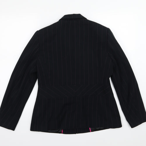 Klass Womens Black Striped Rayon Jacket Suit Jacket Size 14
