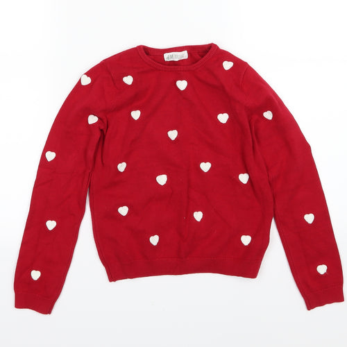 H&M Girls Red Polka Dot Knit Pullover Jumper Size 8-9 Years