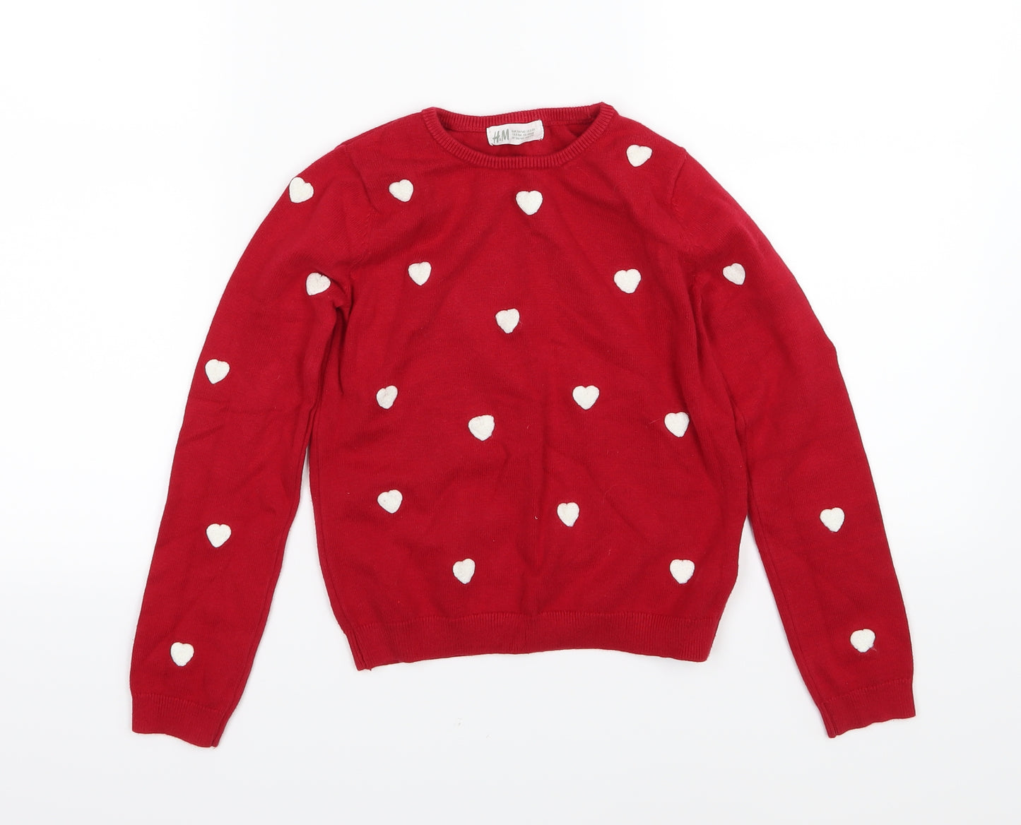 H&M Girls Red Polka Dot Knit Pullover Jumper Size 8-9 Years