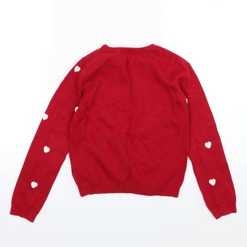 H&M Girls Red Polka Dot Knit Pullover Jumper Size 8-9 Years