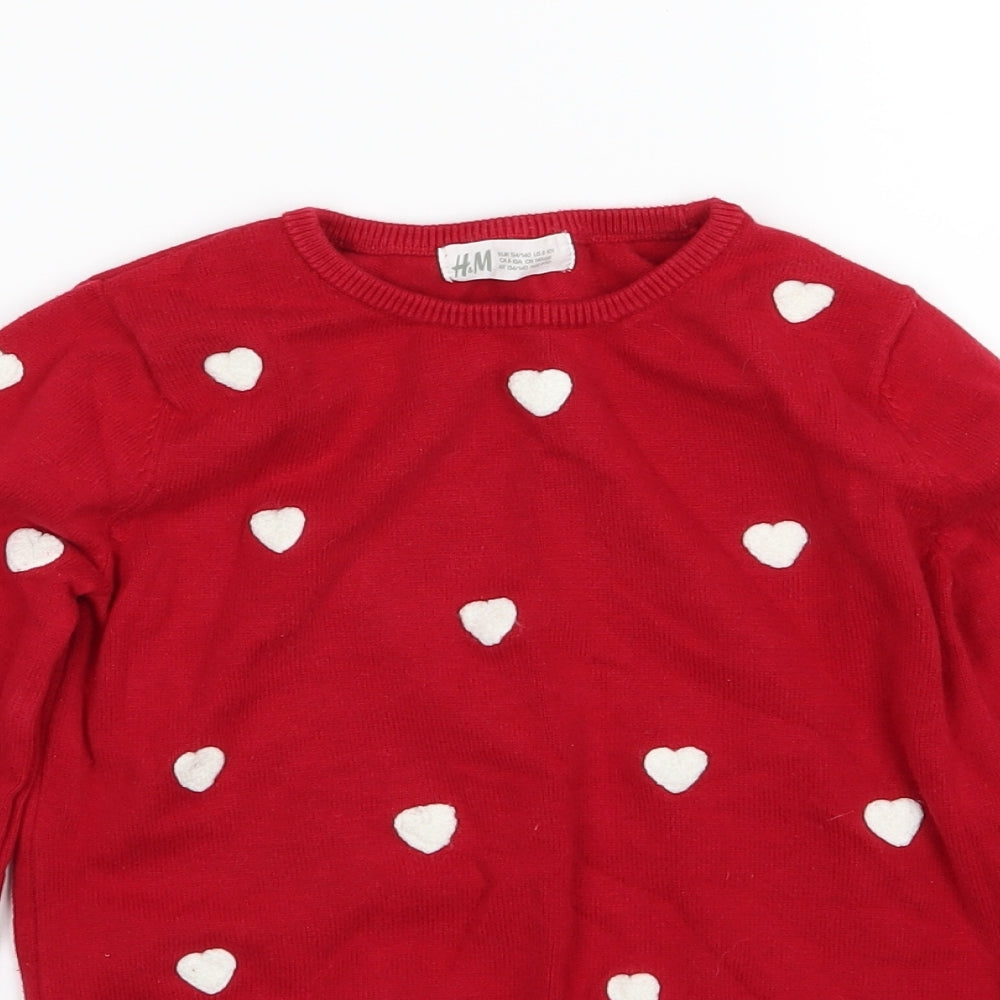 H&M Girls Red Polka Dot Knit Pullover Jumper Size 8-9 Years
