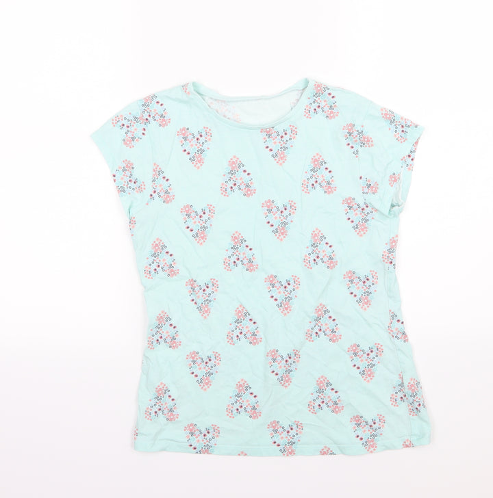 George Girls Blue Floral Jersey Basic T-Shirt Size 13-14 Years