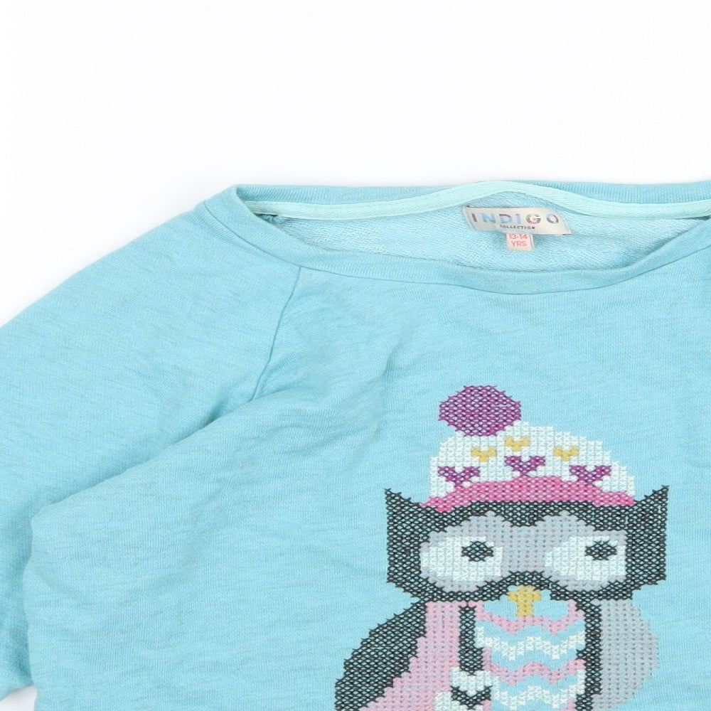 Marks and Spencer Girls Blue  Jersey Pullover Sweatshirt Size 13-14 Years  - Owl
